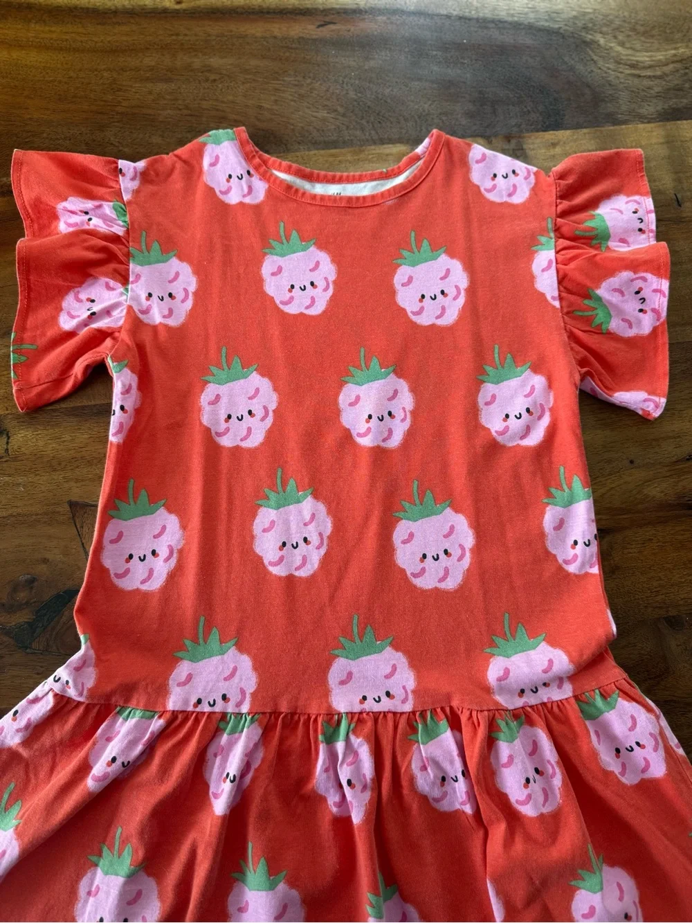 H&M girls raspberry print dress with ruffle sleeve size 6x/7